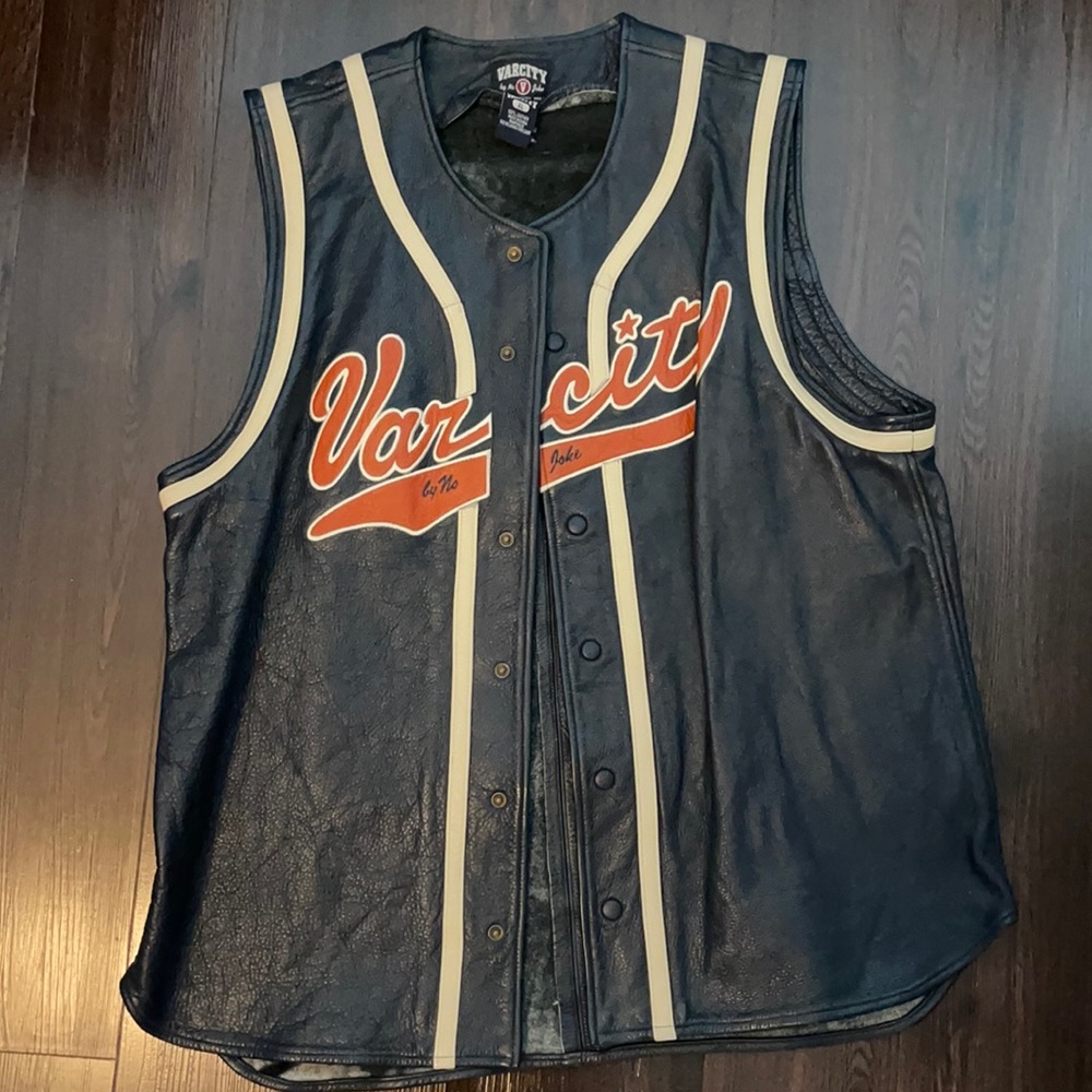 Varcity leather jacket vest men
